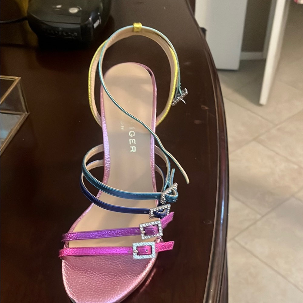 Kurt Geiger Pink and Blue Heels Modern Multi-Strap Design